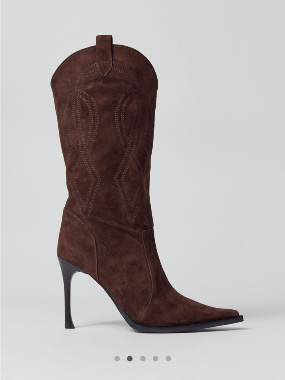 Women's Brown Suede Pointed-Toe Western High-Heel Boots - Picture 2 of 7